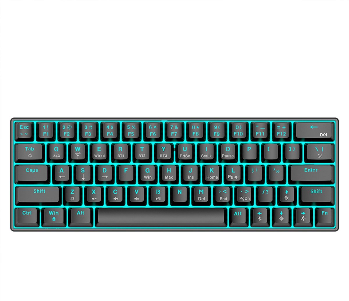 NAXSIR Mechanisch Gaming Toetsenbord - Draadloos & Bedraad - Compact 60% Toetsenbord - RGB Backlit,zwart