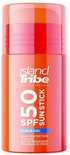 Een oranje zonnebrandstick van Island Tribe SPF 50 Clear Gel met een rode dop en een rode ring.