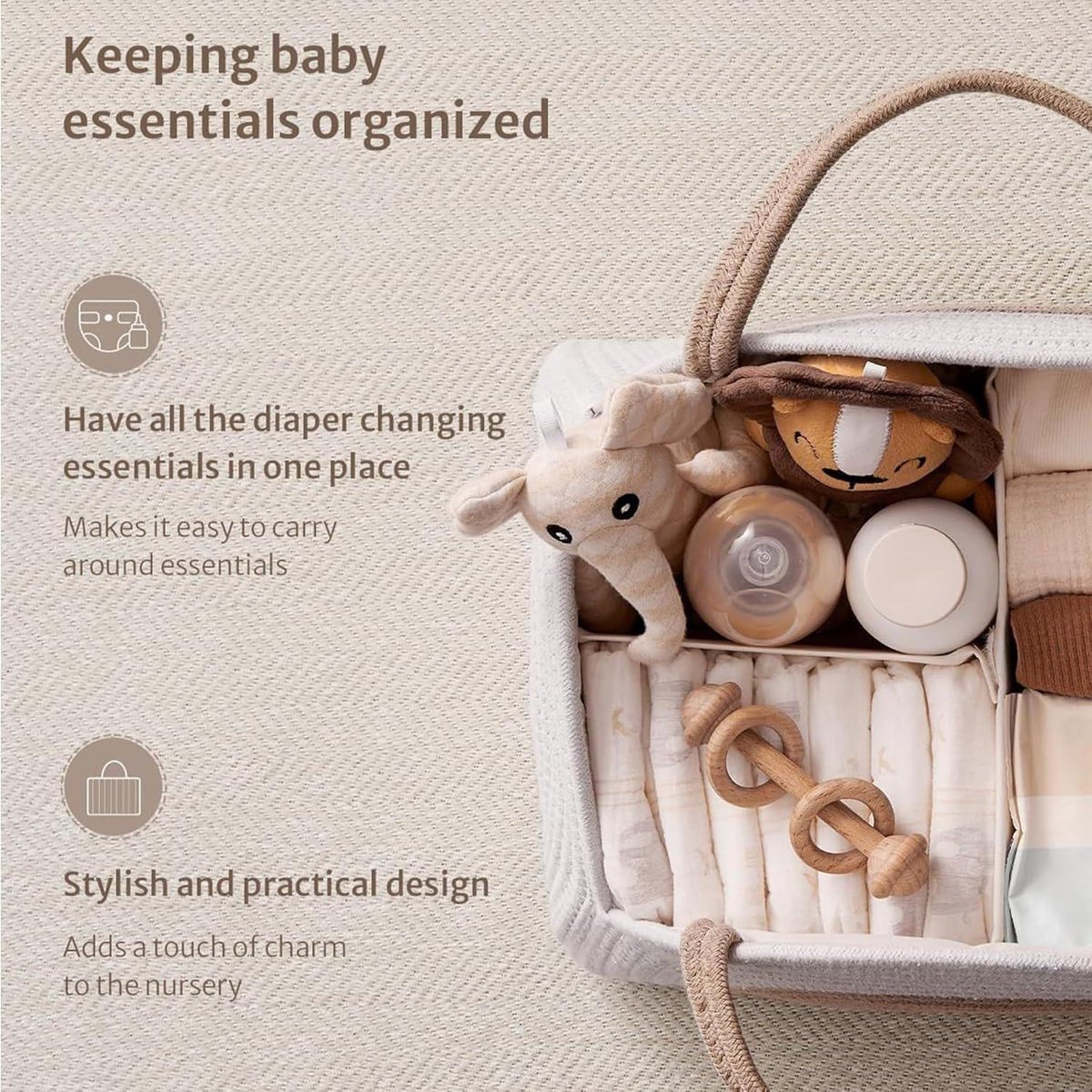 XUXLEKK Luier Organizer Voor Aankleedonderlegger, Vochtige Doekjes Opbergmand Ivoorkleurig 3202210026 XUXLEKK Luier Organizer Voor Aankleedonderlegger, Vochtige Doekjes Opbergmand Ivoorkleurig 3202210026