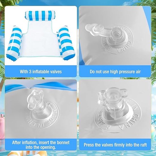 4-in-1 opblaasbare luchtmatras, zwembad, 2 stuks, waterhangmat met rugleuning en armleuningen, waterhangmat met net, inclusief handmatige luchtpompen, perfect voor strand, meer en zwembad van Merkloos — afbeelding 5