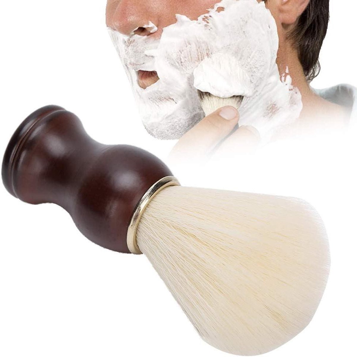 Allecto Plus - Scheerkwast met Houten Handvat - Synthetisch - Professioneel - Nat Scheren - Kappersgereedschap - Thuis en op Reis - Cadeau