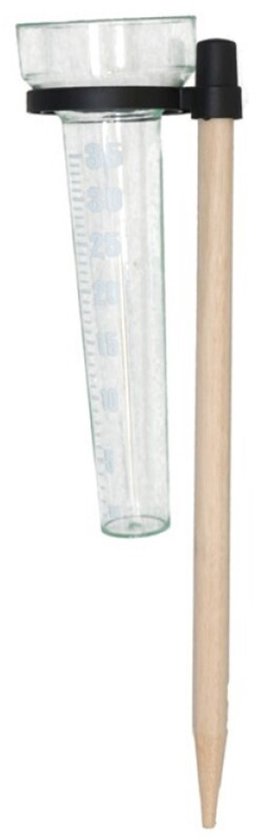 Gerimport Regenmeter - transparant - kunststof/hout - 37 x 10 cm - neerslagmeter tuin