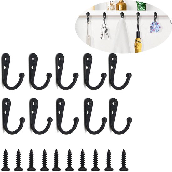 KeyMet 10 stuks garderobehaken, kledinghaken, mantelhangers, wandhaken, gepolijst messing
