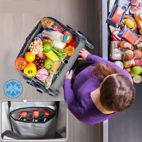 VOUNOT Boodschappentrolley met 2 wielen van aluminium met waterdicht vak, opvouwbaar, 3-in-1, met afzonderlijke koeltas, trolley, zwart, 50 l