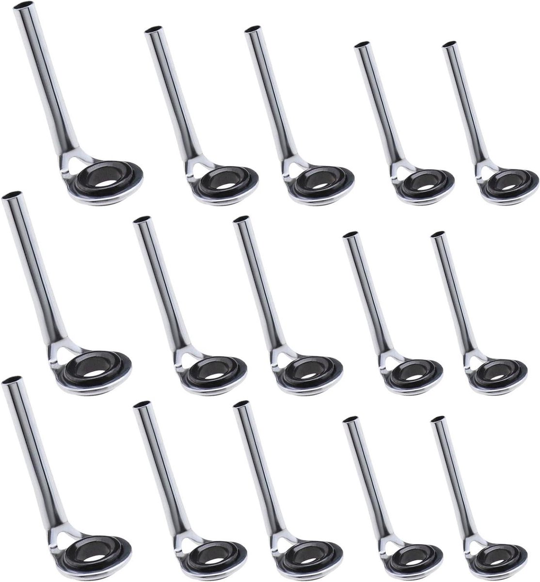 Allecto Plus - 15-delige Vislijn Spinning Guide Ogen Ringen Set voor Hengel Reparatie - Verschillende Maten - Visbenodigdheden voor Zoutwater en Zoetwater - Zilverkleurig