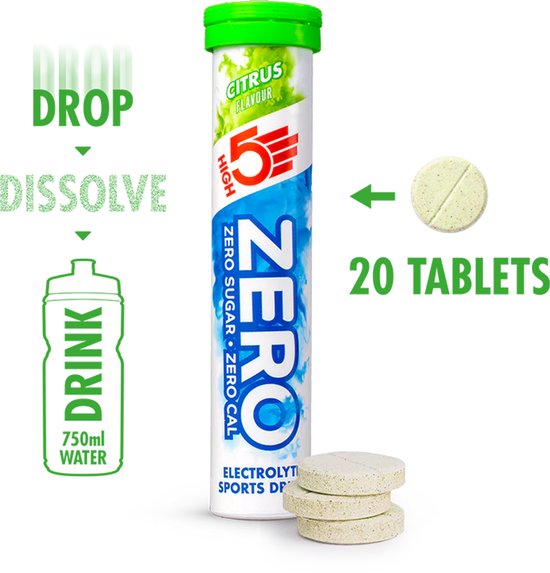 HIGH5 - ZERO Elektrolyten - Suikervrije Elektrolyten Bruistabletten - Caloriearm & Verfrissend - Citrus Smaak - 1x20 Stuks - Voor Sport & Hydratatie van High5 — afbeelding 2