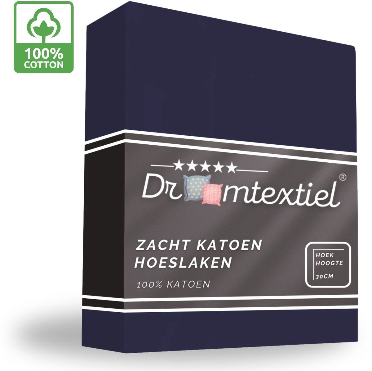 Droomtextiel Zacht Katoenen Hoeslaken Navy 140x200 cm - Hoge Hoek - Perfecte Pasvorm - Heerlijk Zacht