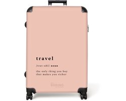 NoBoringSuitcases.com NoBoringSuitcases.com® - Koffer groot - Reiskoffer lichtgewicht - Roze met 'travel' definitie - Rolkoffer met 4 wielen - Grote trolley XL - 98 liter bagage