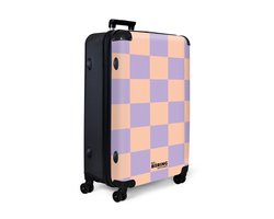 NoBoringSuitcases.com NoBoringSuitcases.com® - Koffer groot - Reiskoffer lichtgewicht - Paars met roze schaakbord print - Rolkoffer met 4 wielen - Grote trolley XL - 98 liter bagage