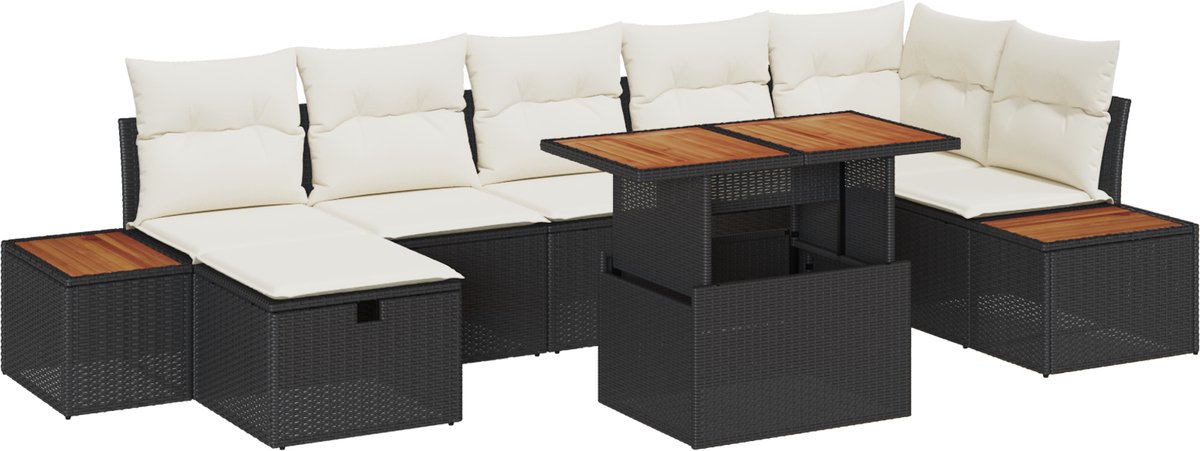 vidaXL - Tuinbank - Set - 8 - pcs - Zwart - poly - rattan