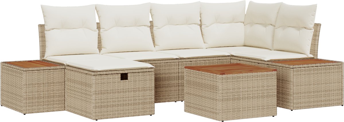 vidaXL - Tuinbank - Set - met - kussen - met - opslag - 7 - pcs - Beige - poly - rattan