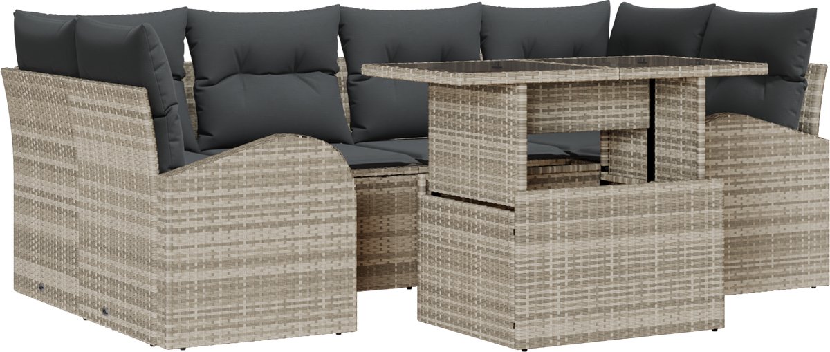 vidaXL - Tuinbank - Set - met - kussen - met - opslag - 7 - pcs - Lichtgrijs - Poly - Riet
