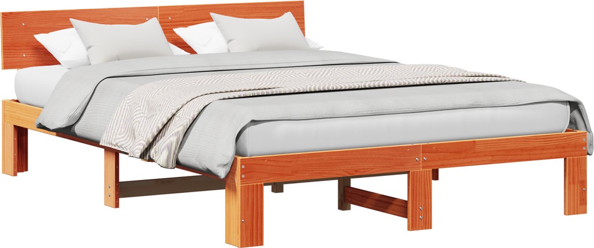 vidaXL - Bedframe - Wasbruin - 160 - x - 200 - cm - Massief - grenenhout