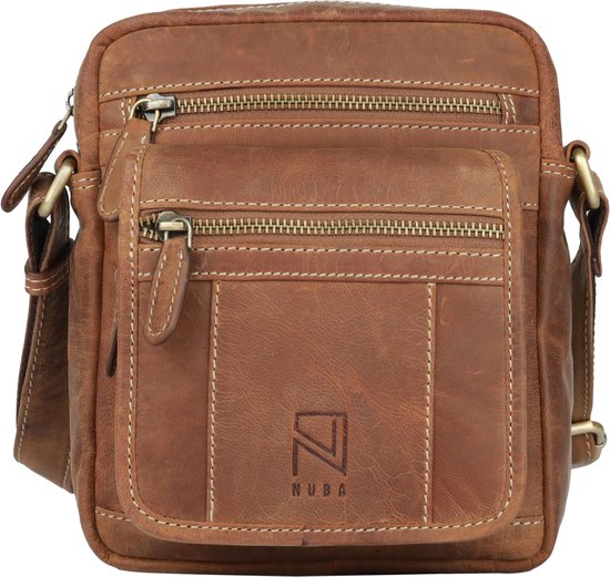 Sac bandoulière NUBA en cuir Hunter - Sac bandoulière 100 % Cuir - Nature 3333 - Sac moyen en cuir de buffle - Marron Cognac