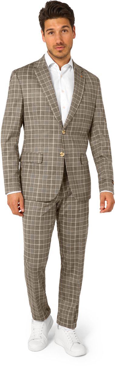 OppoSuits Daily Checkered Tan Heren Pak - Mannen Kostuum - Beige - Maat 54