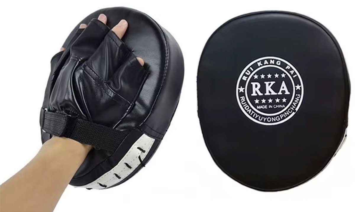 Bokspads - Boks pad - 2 stuks - Zwart - Bokskussens - Met handgrip - Kunstleer - Boksen - Stootkussen voor boksen - 1 paar - One size - 25x20x4 cm- CHPN