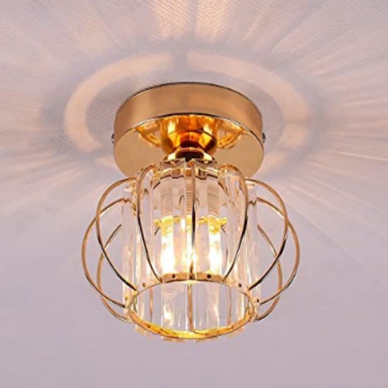 Haobosic - Plafondlamp van goudkleurig kristal en ijzer, recht, kristal + ijzer, E27-fitting, zonder lamp, voor woonkamer/slaapkamer/keuken