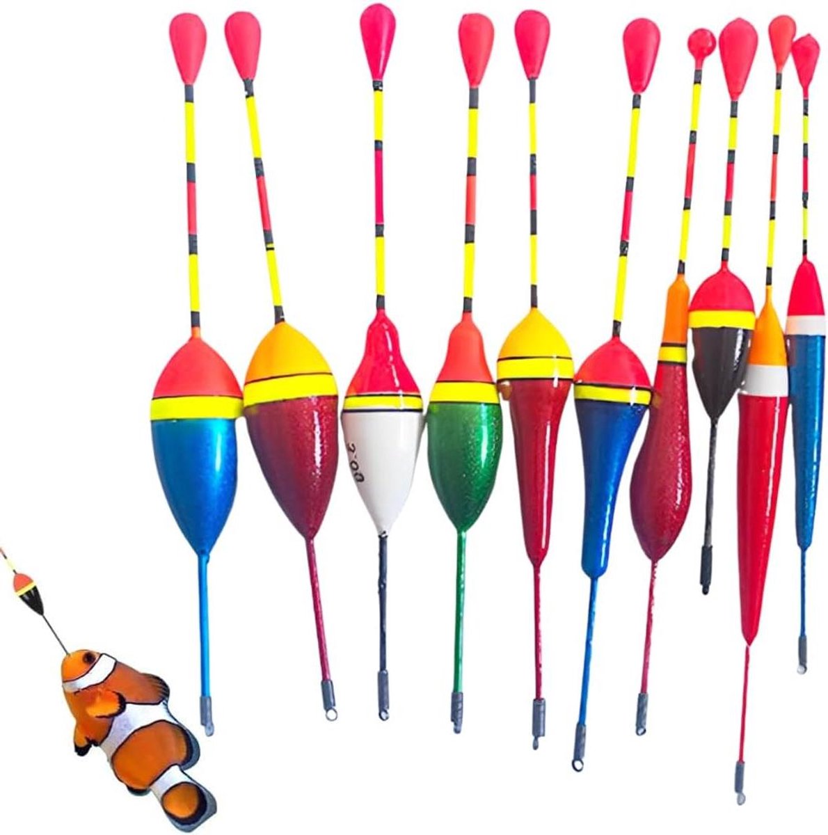 Set van 10 visdobbers voor forel vissen - visaccessoires voor diverse vismaten - 10 stuks