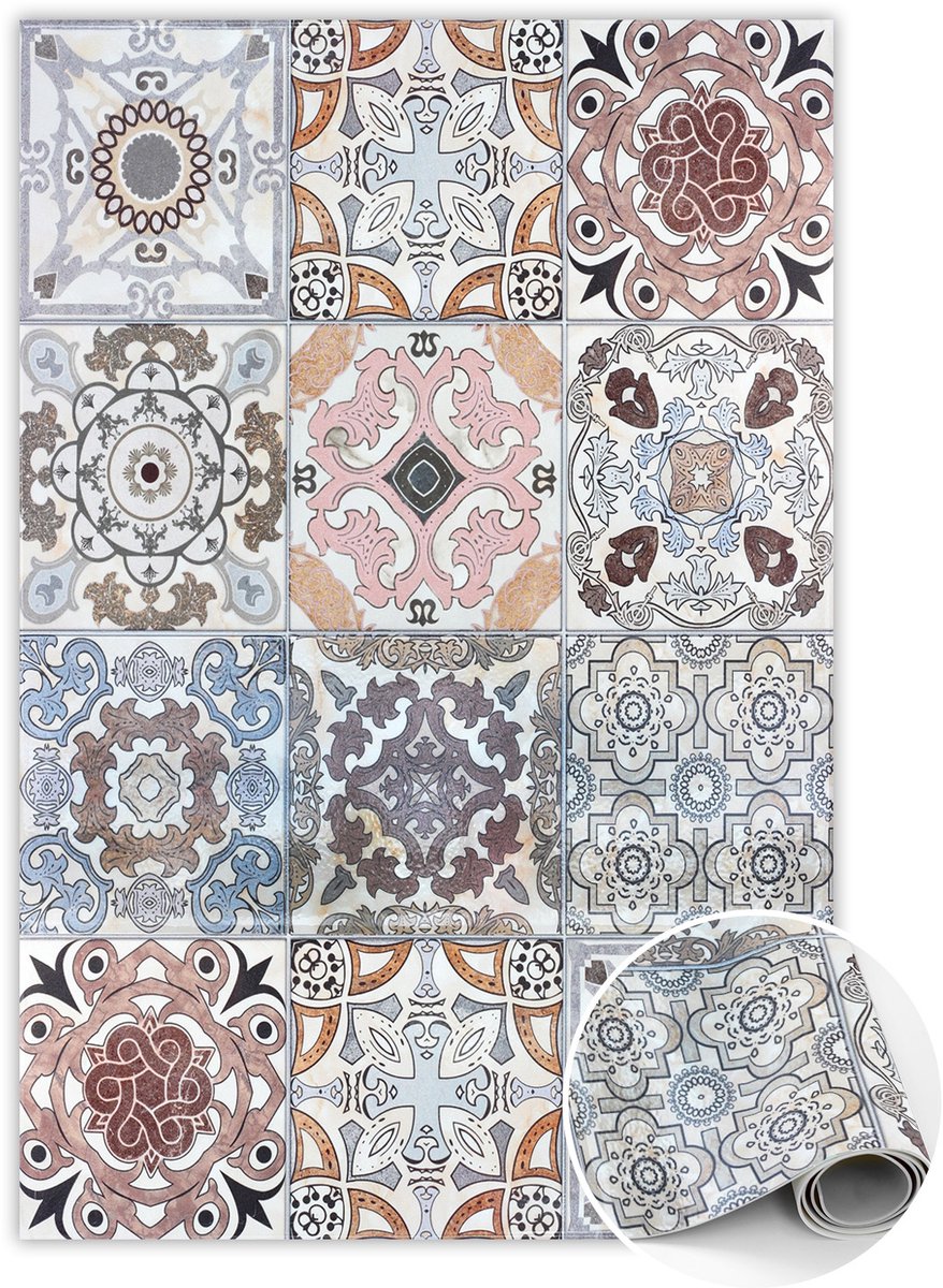 Tulup Vinyl Tapijt - Portugese tegels Vinylmat - 60 x 90 cm - Veelkleurig PVC Floor Mat - PVC Vloer Mat - Vloerkleed Vinyl - Slaapkamertapijt - Keukentapijt