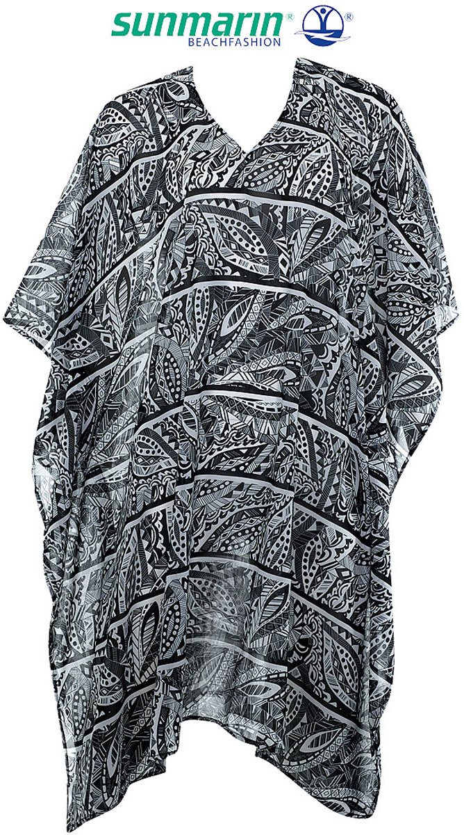 Sunmarin dames strandkaftan – luchtige cover-up met etnische print – oversized pasvorm – zwart/wit - Maat L