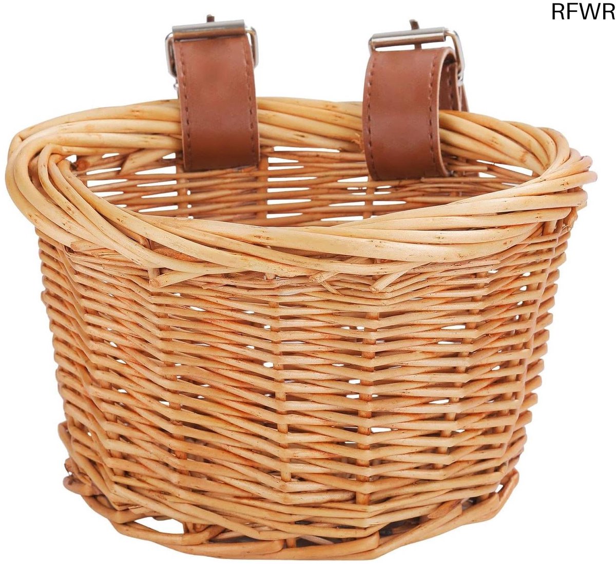 RFWR® Handgeweven Rotan Fietsmand voor Kinderen - Kleine Stuurmand voor 12 Inch Fiets en Loopfiets