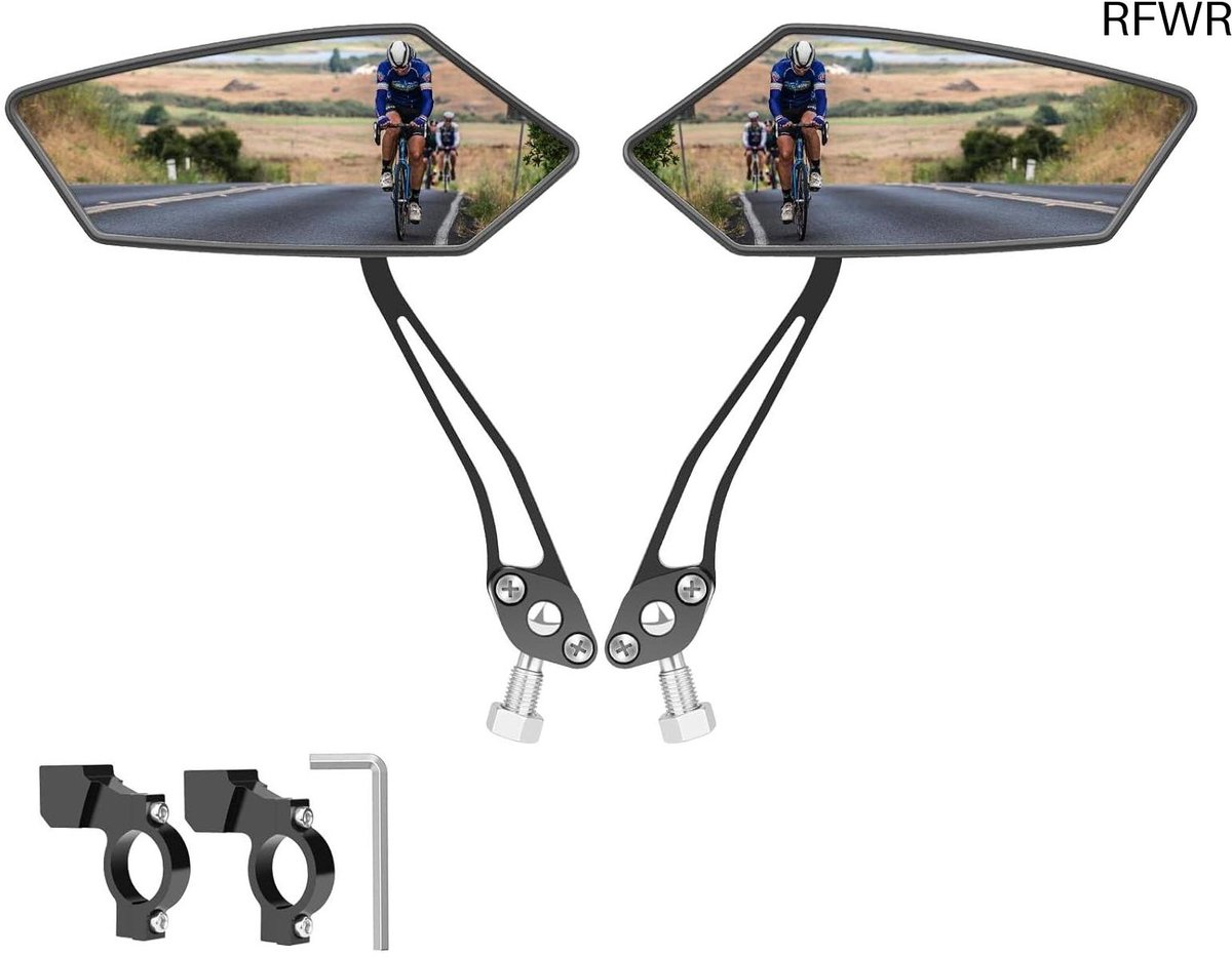 RFWR® Verstelbare 360° Fietsspiegel 2-pack - HD Glas, Schokbestendig & Brede Toepassing