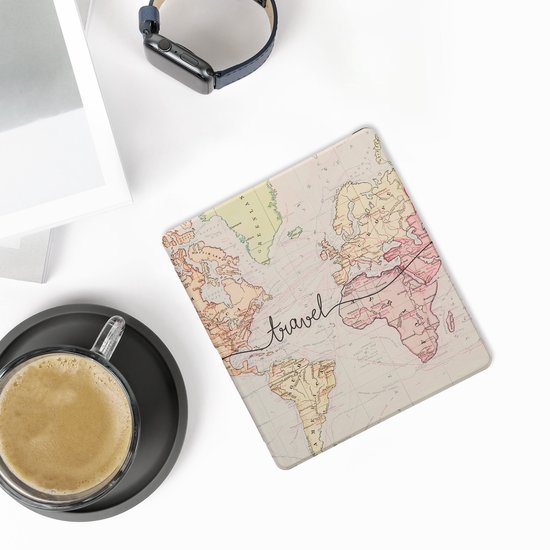 kwmobile e-reader hoesje geschikt voor Amazon Kindle Scribe (2024) hoes - E reader flip case met magnetische sluiting - Ereader cover - Travel Wereldkaart design in zwart / meerkleurig van Merkloos — afbeelding 5