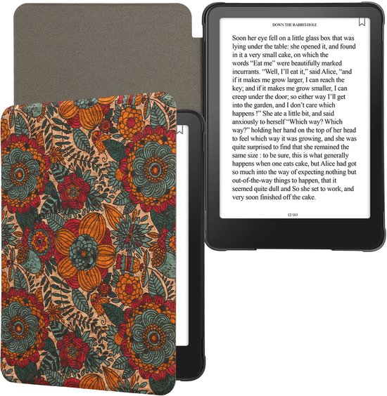 Foto: Kwmobile cork case compatible with amazon kindle paperwhite 2024 colorsoft book style protective e reader flip cover folio case summer flowers orange green red
