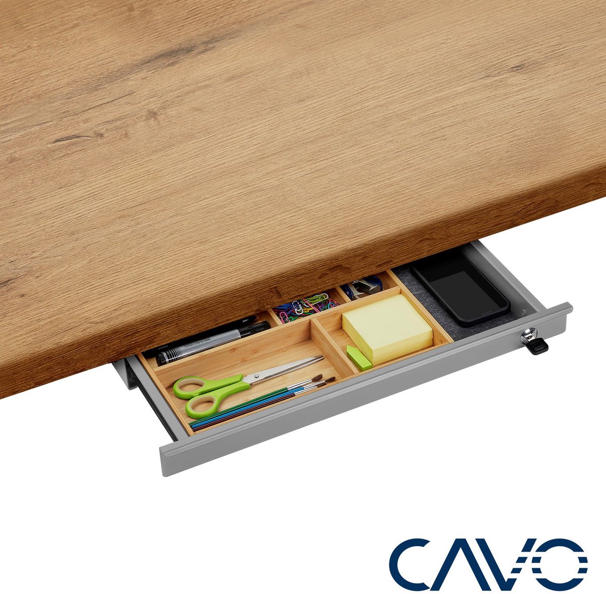 CAVO Documentlade afsluitbaar 500 x 265 x 45 mm grijs met bamboe inzet Bureaulade Kantoorlade thumbnail 6