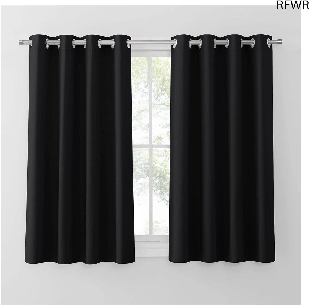 RFWR® Verduisteringsgordijnen 132x150 cm - Zwart - Isolerend en Privacybeschermend - 2 Panelen voor Woonkamer, Slaapkamer en Studeerkamer