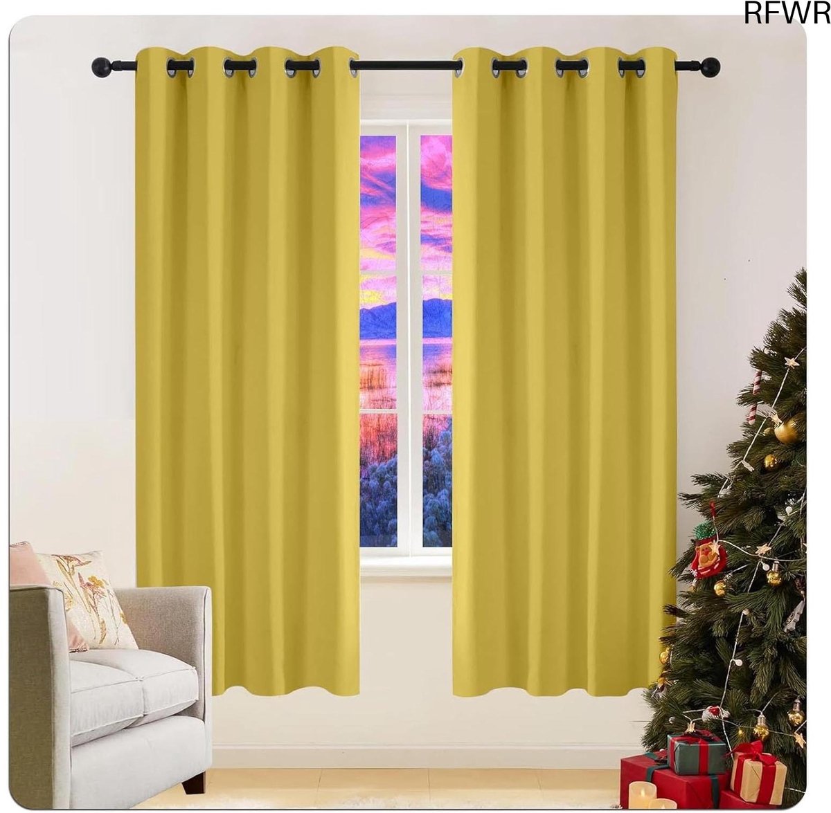 RFWR® Verduisterende Gordijnen 270 x 70 cm | Isolerend en Geluidsreducerend | Voor Slaapkamer en Woonkamer | Geel