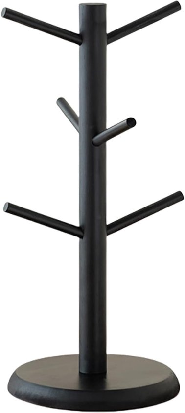 NC Houten bekerhouder koffiekophouder koffiekophouder massief hout theekophouder hoge voetbekerhouder houten koffiebekerhouder met 6 haken afneembare bamboe beker stand by