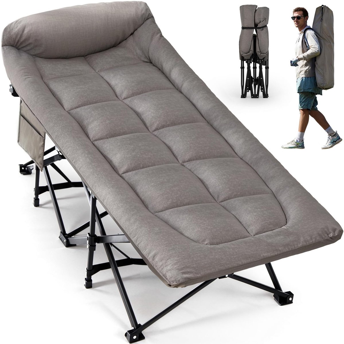 Ibenzoa® Comfortabel en Opvouwbaar Veldbed met Matras en Draagtas voor Camping en Tuin