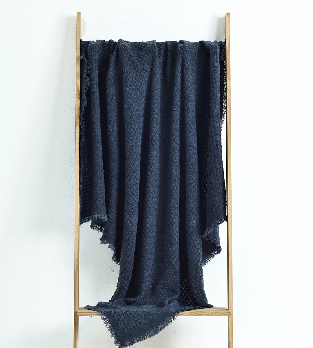 Ibenzoa Zachte en lichte gebreide plaid met wafelpatroon voor elke woonruimte marineblauw