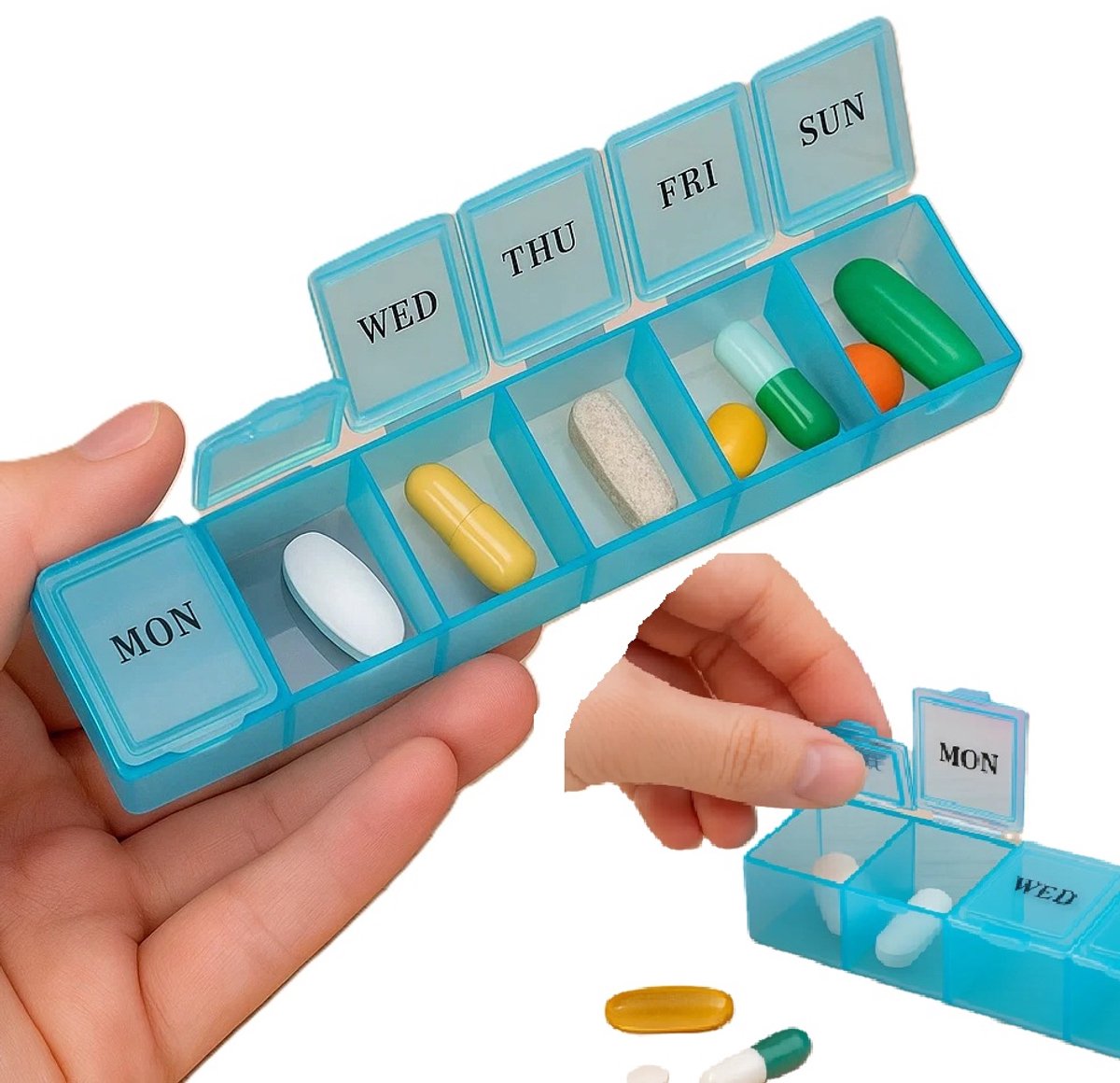 Goedkoopste Medicijn Bewaardoosjes 7 Dagen I Pillendoos I Pillendoosje I Pillenplanner I Met Dag aanduiding I 7 Vakken I Blauw