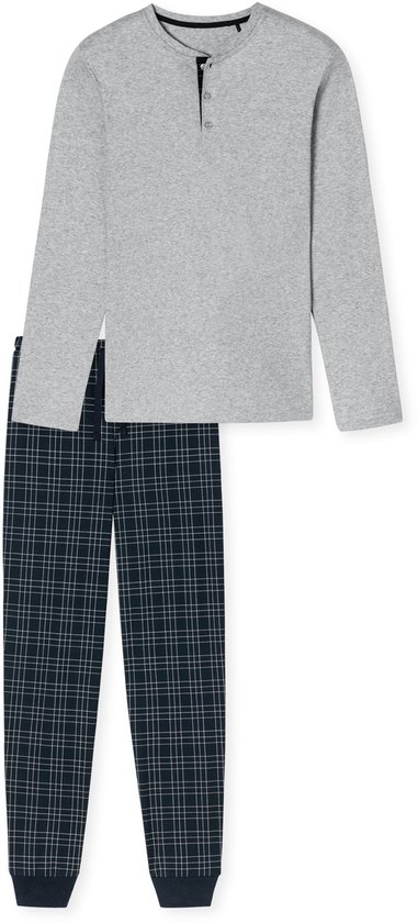 Schiesser Herenpyjama met lange fine, interlock, pyjamaset, Jeansblauw_182027, 54