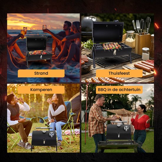 Muntel® Houtskoolbarbecue - Smoker - BBQ - Grill - Draagbaar - Uitklapbaar - Cilinder - Camping - Zwart van Muntel® — afbeelding 3