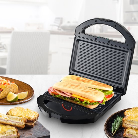 Kitchencook - K Grill - Elektrische Paninigrill – 750W – 22,5x13 cm - Aluminium Grillplaten – Antiaanbak – Cool Touch – Compact
