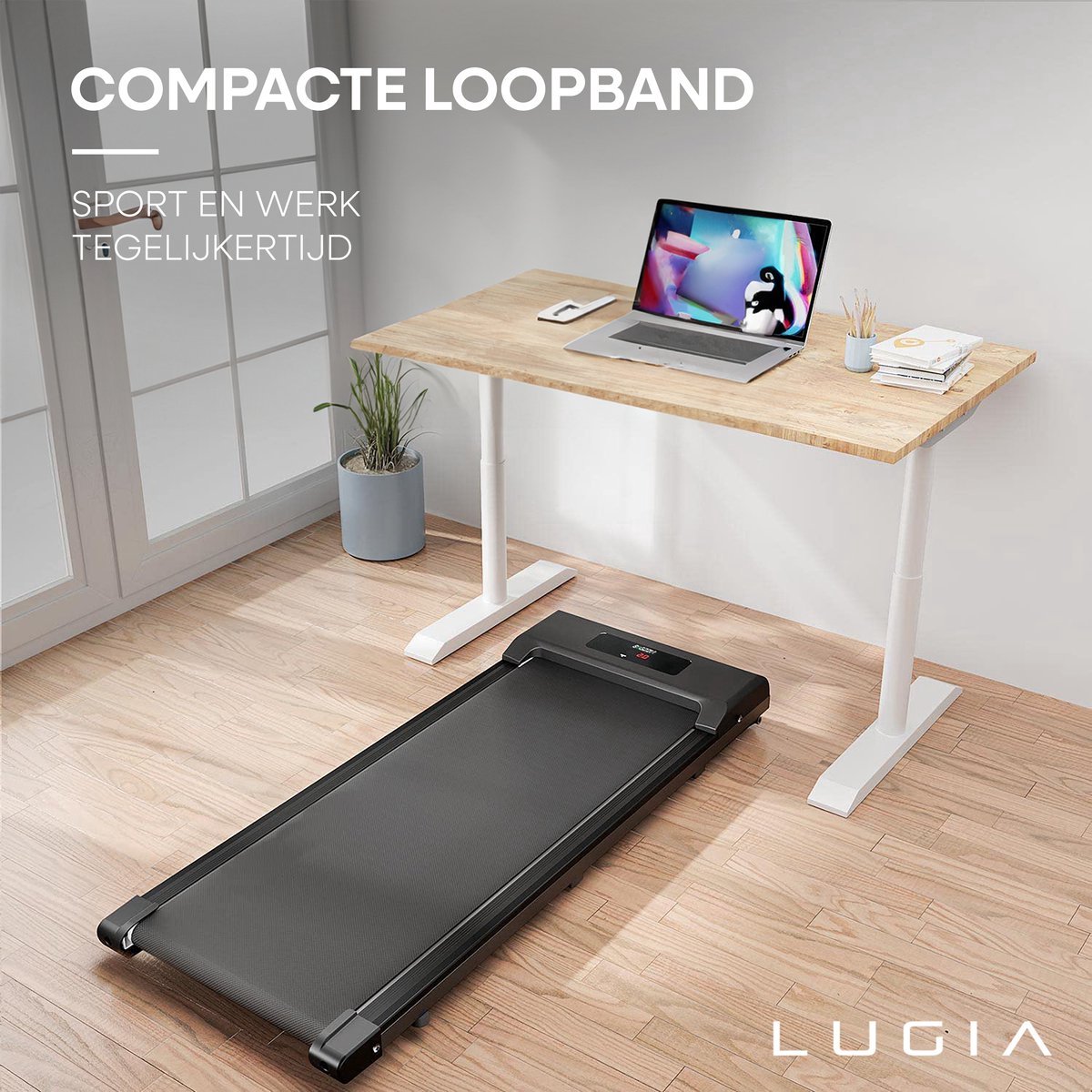 Afbeelding 3 van Lugia Fit Plus Loopband - 1-10km/u - Met Beschermmat - Inklapbaar - Wandelband - Led Display en Afstandsbediening - Walking Pad - Treadmill - Opvouwbare Loopband