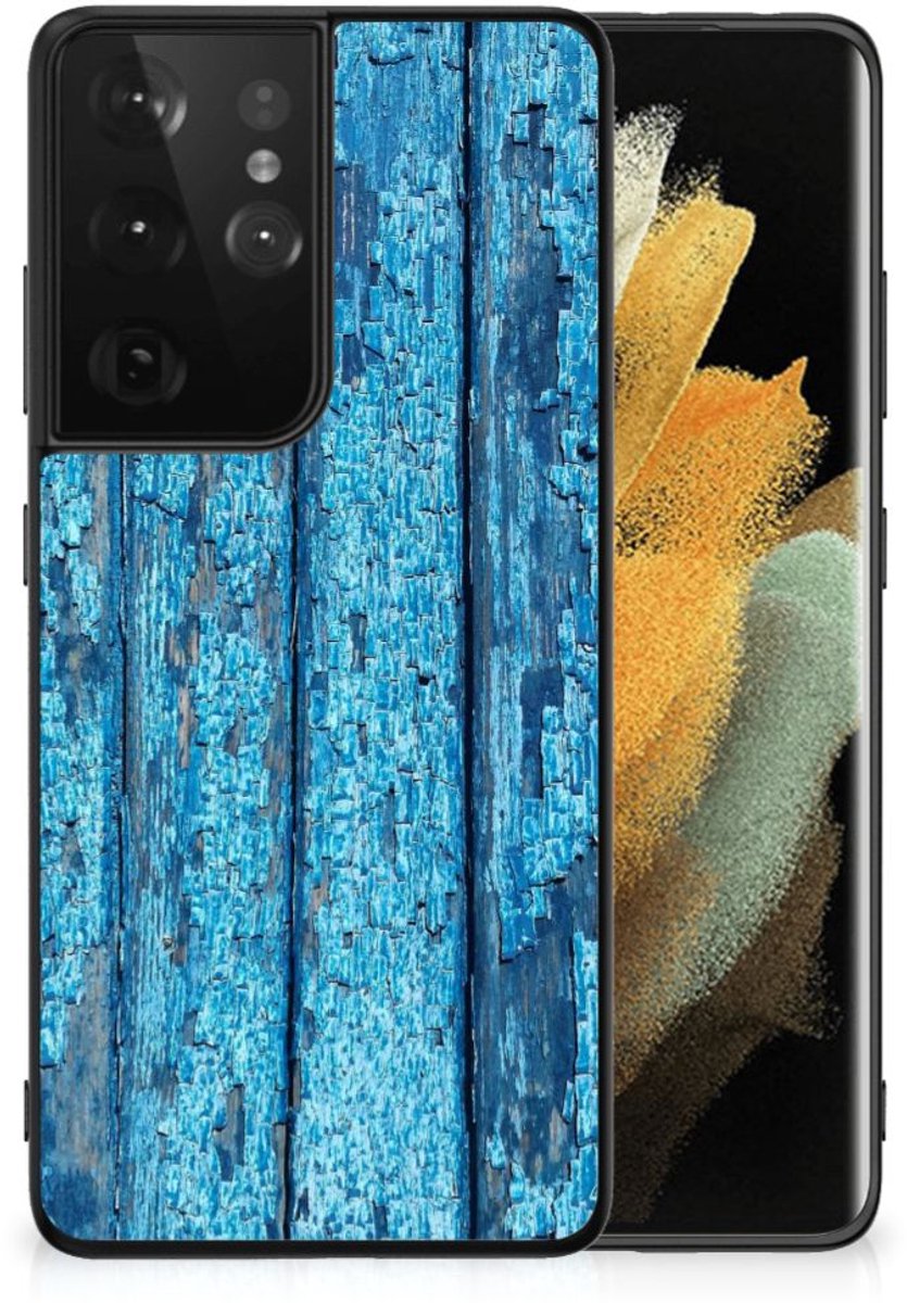 Samsung Galaxy S21 Ultra Houten Print Telefoonhoesje Wood Blue