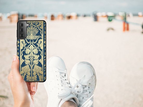 Coque Personnaliser Samsung Galaxy S21 Plus Coque Arrière en Siliconen avec Bord Noir Fleurs Beiges