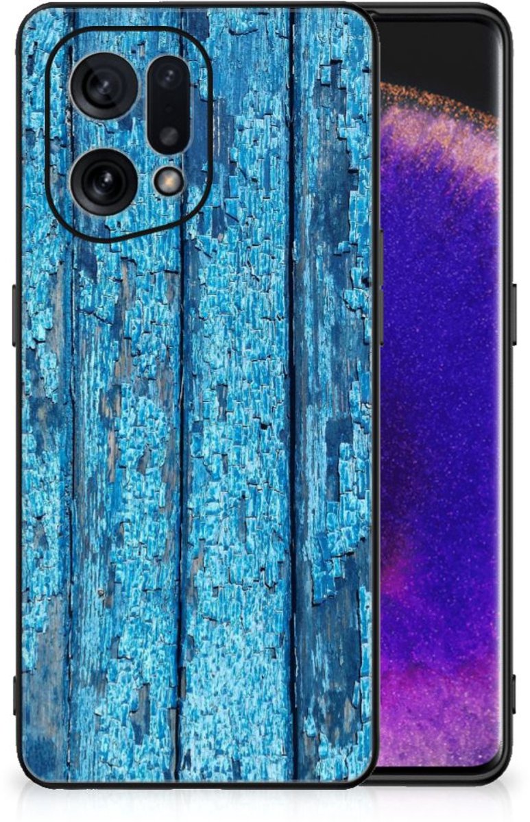 OPPO Find X5 Houten Print Telefoonhoesje Wood Blue