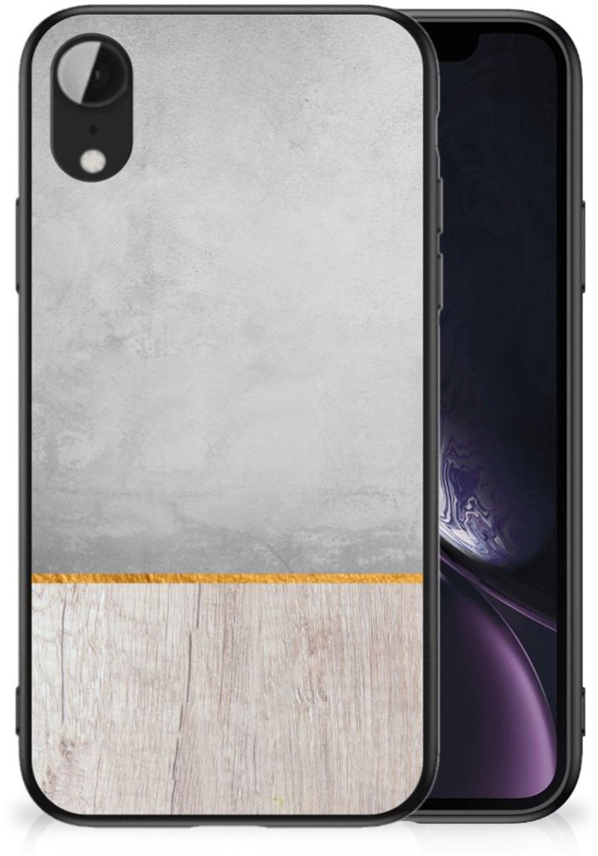Apple iPhone XR Houten Print Telefoonhoesje Wood Concrete
