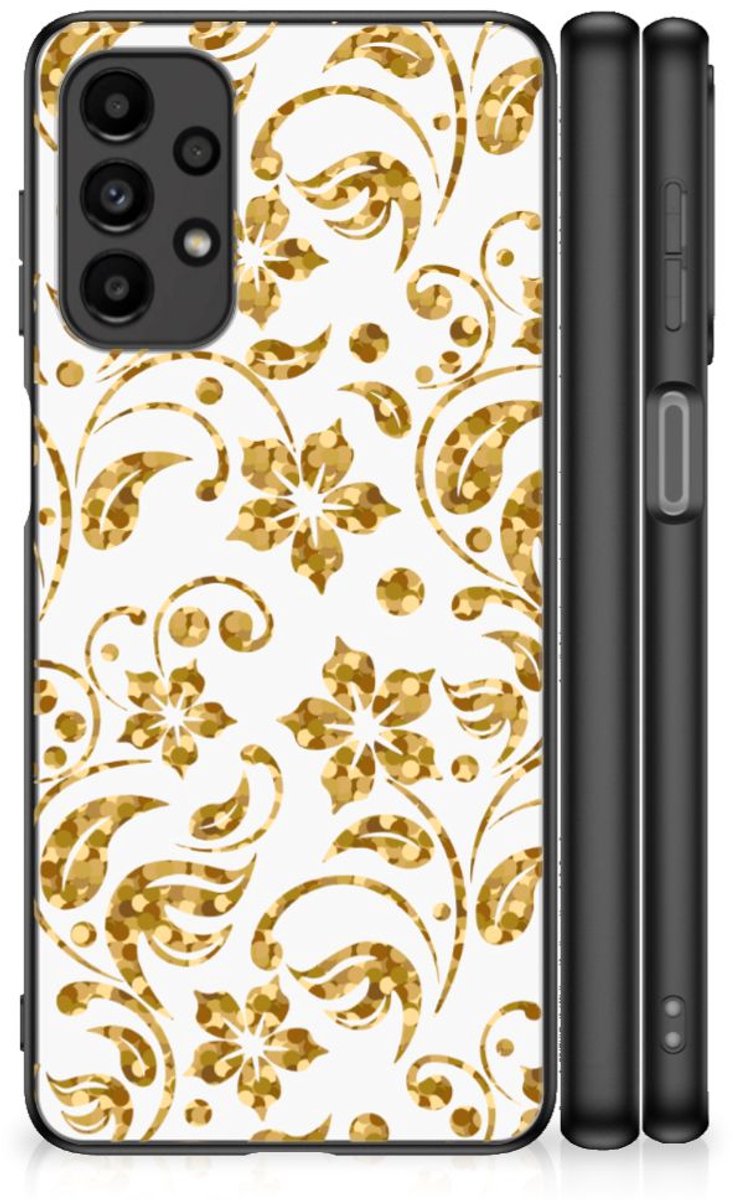 Samsung Galaxy A13 4G Bloemen Hoesje Gouden Bloemen