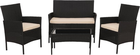 Salon de jardin en Poly MCW-N98, ensemble de salon de jardin, tissu de verre métal/textile (180g/m²) ~ anthracite, coussins couleur crème