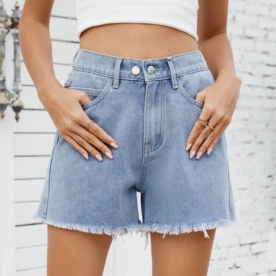 LIGHT BLUE - 'SYDNEY SHORT' - STRETCH VIRAL RIPPED BACK DENIM SHORT - - Fashion Boutique
