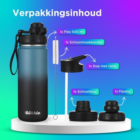 Universele- drinkfles met rietjesdeksel - 2 stuks - geïsoleerd