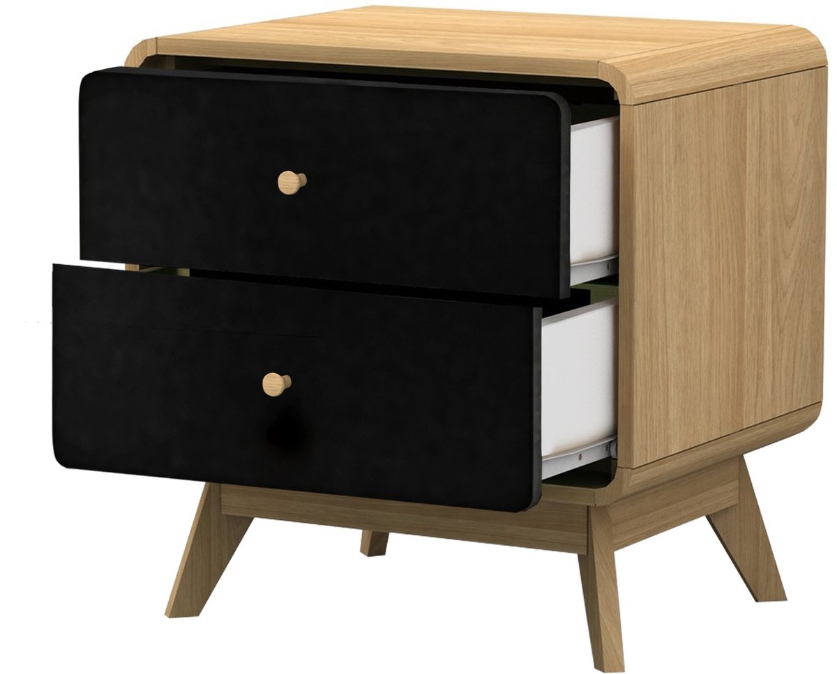 Notio Living Cassie-Nachtkastje - 2-Laden - Zwart Eikenlook