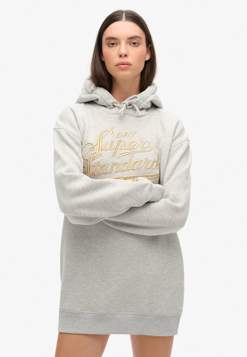 Superdry Luxe jurk met capuchon en metallic logo Dames Jurken Beige