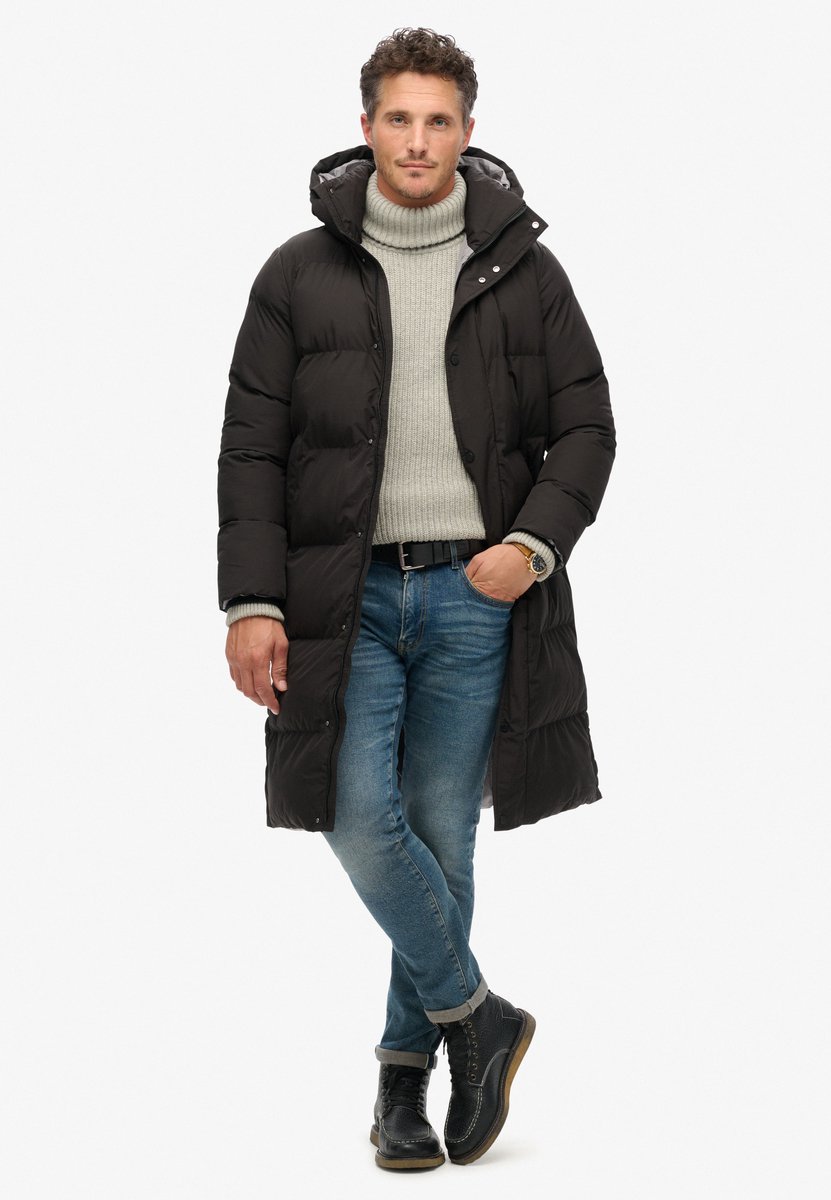 Superdry Lange pufferjas met capuchon Heren Gewatteerde jassen Zwart